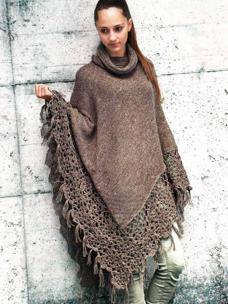 Poncho de lana capa mujer poncho tejido ropa mujer pompón,  España